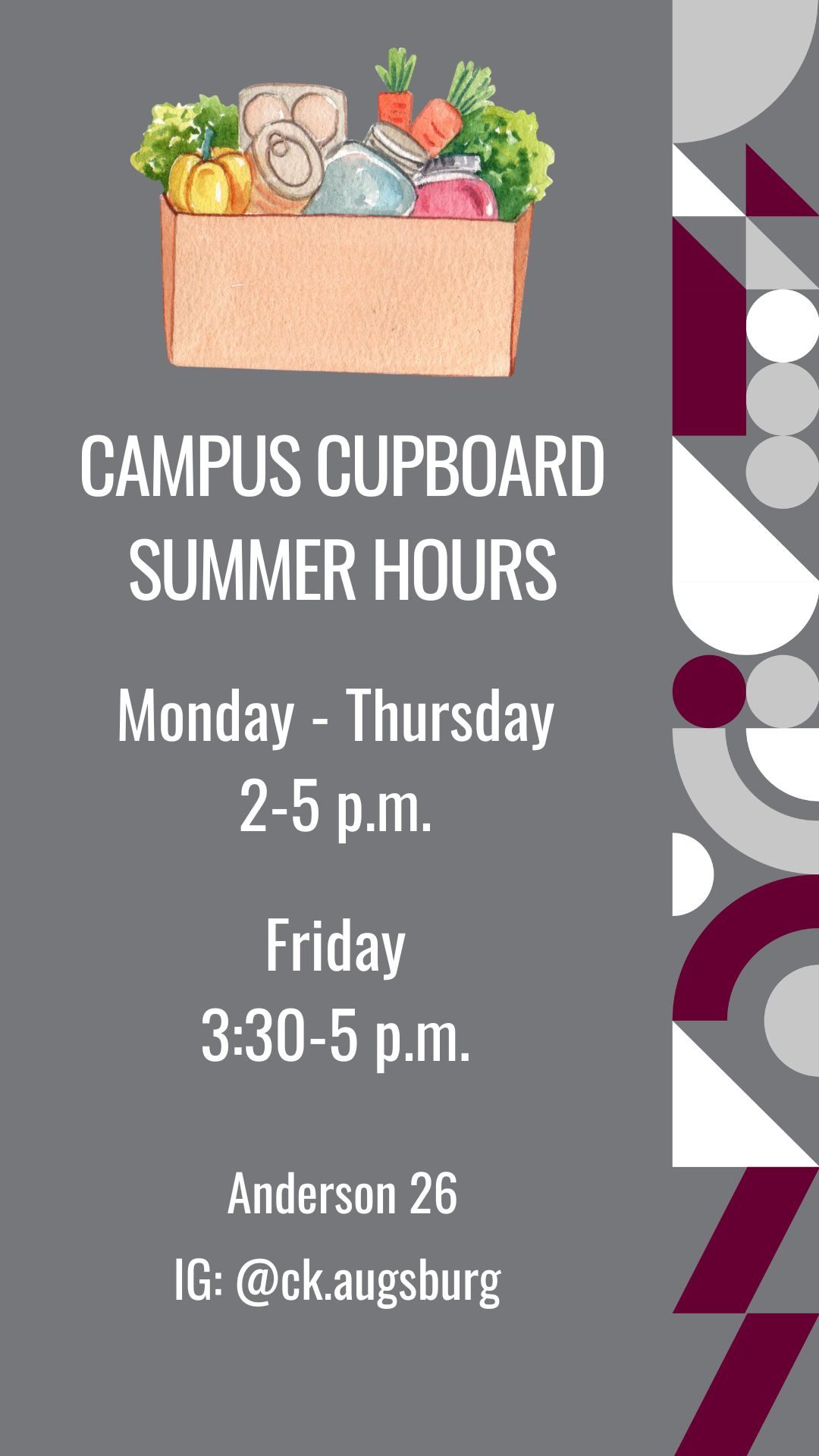 Campus Cupboard Summer Hours